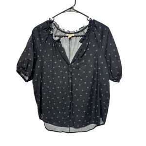2/$20   A.N.A Women's Ruffle Blouse Black Short Sleeve Casual